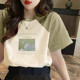 ເສື້ອຍືດແຂນສັ້ນ Retro fruit Green pure cotton t-shirt for women 2026 summer new style loose versatile niche unique top ins trend