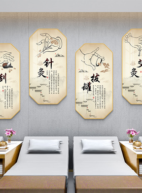 养生馆装饰画中医挂图足疗店背景墙壁画艾灸拔罐宣传画美容院挂画