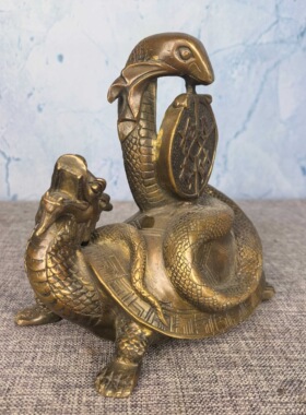 古玩纯铜龙龟摆件金钱玄武神兽桌面装饰品铜龟蛇四方神兽仿古铜器
