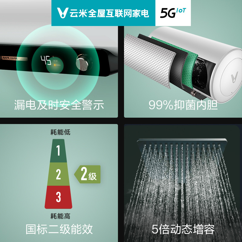 云米热水器家用电热水器储水式卫生间洗澡速热租房用50升60升X1