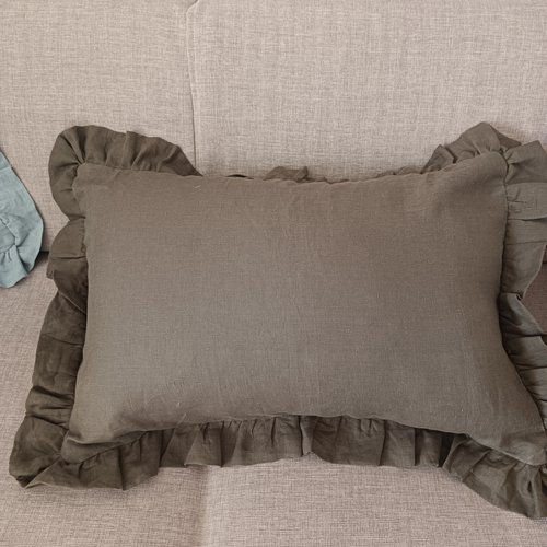 欧式腰枕套100%亚麻荷叶边客厅沙发靠垫抑菌抱枕套40X60CM清仓 - 图0