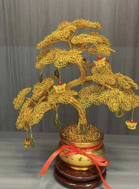 OTHER创意手工发财树摆件桌面酒柜玄关装饰品铝编工艺品送礼招财