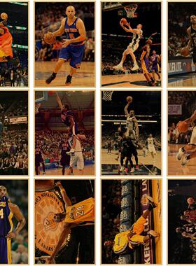 nba篮球球星海报詹姆斯科比库里牛皮纸画房间墙面复古装饰墙贴画