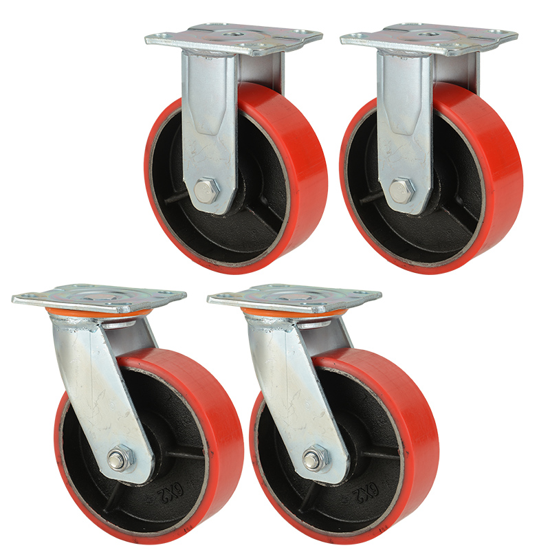 6寸超重型铁芯聚氨酯万向轮8寸定向刹车轮脚轮手推车拉货拖车轮子 - 图2