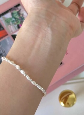 S925纯银不规则天然淡水珍珠手链小众设计感高级轻奢气质百搭手串