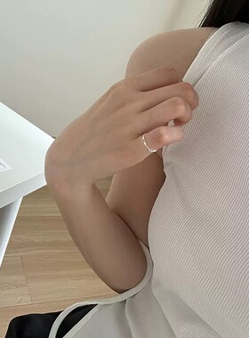 S925纯银不规则镂空椭圆戒指女简约小巧迷你个性时髦开口指环