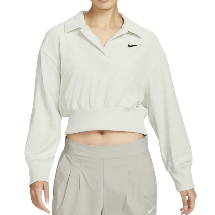 Nike耐克POLO衫女装2024春季新款时尚平绒长袖翻领休闲上衣DV7815