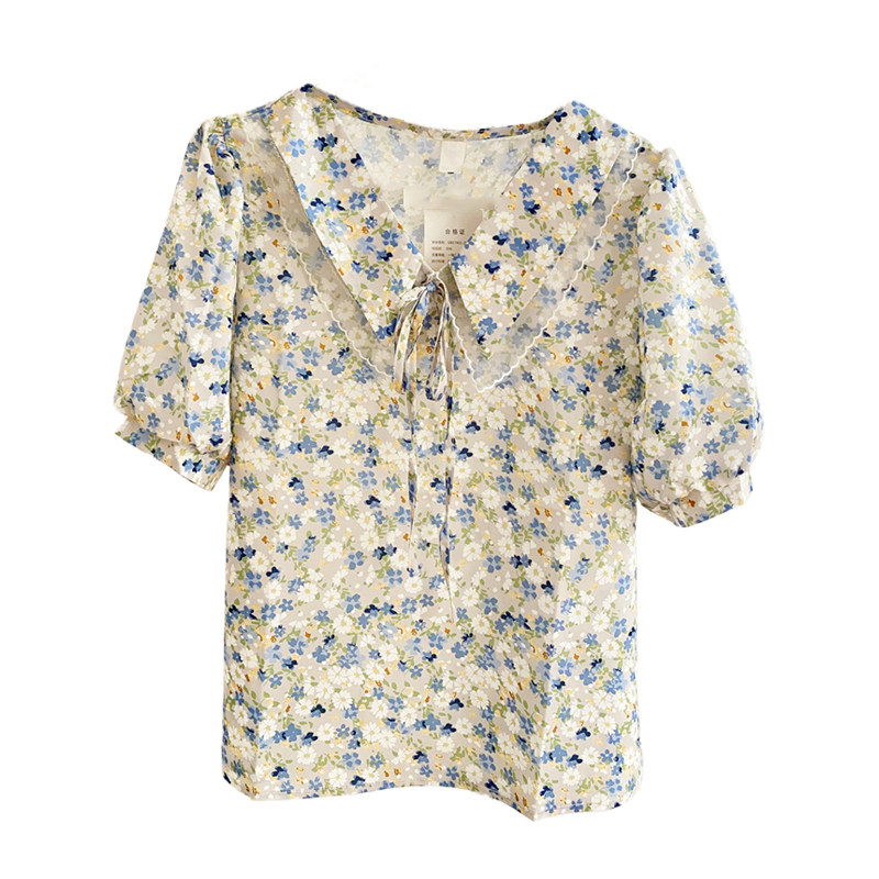 夏季小清新碎花娃娃领雪纺衫衬衫 莲妲衬衫