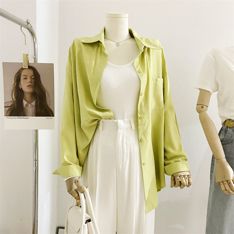 绿色女设计感小众宽松慵懒风衬衫 莲妲衬衫