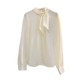 French gentle style bow satin long sleeve shirt for women
