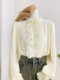 Sweet long-sleeved lace stand-up collar ruffled shirt plus velvet