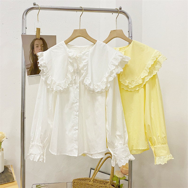 学院风花边娃娃领春季韩版长袖衬衫 莲妲衬衫