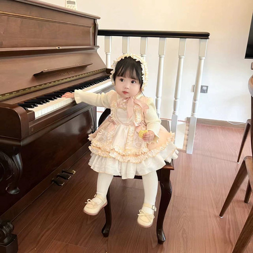 女童高端西班牙公主裙背带裙套装长袖春秋洛丽塔周岁宝宝生日礼服 - 图0