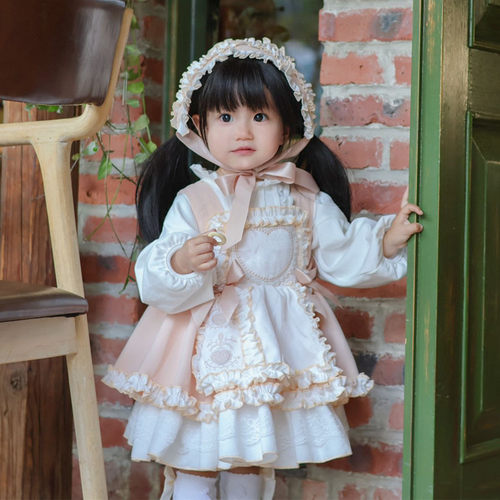 女童高端西班牙公主裙背带裙套装长袖春秋洛丽塔周岁宝宝生日礼服 - 图1