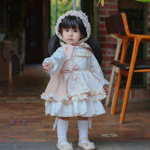 女童高端西班牙公主裙背带裙套装长袖春秋洛丽塔周岁宝宝生日礼服 - 图2