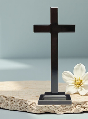 黑色实木十字架带底座摆件挂墙工艺礼品桌面客厅摆件十字架背景墙