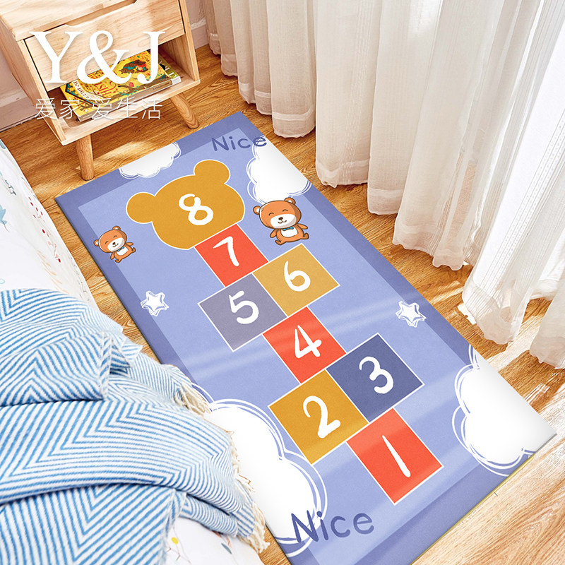 卧室儿童房男孩防滑家用客厅床边毯 银锦床边毯