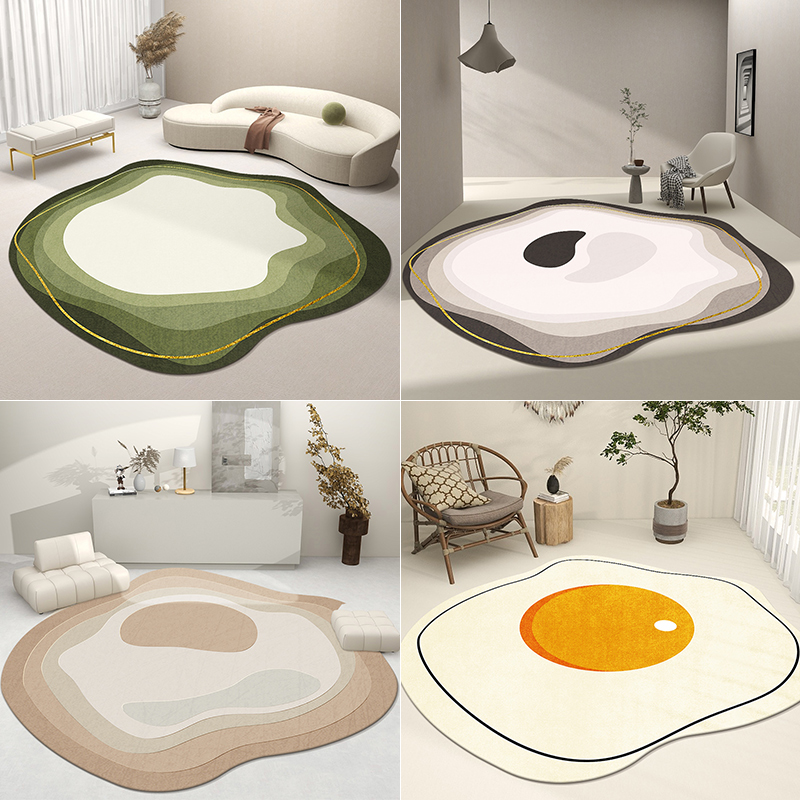 不规则客厅椭圆形ins风卧室茶几毯 银锦地毯