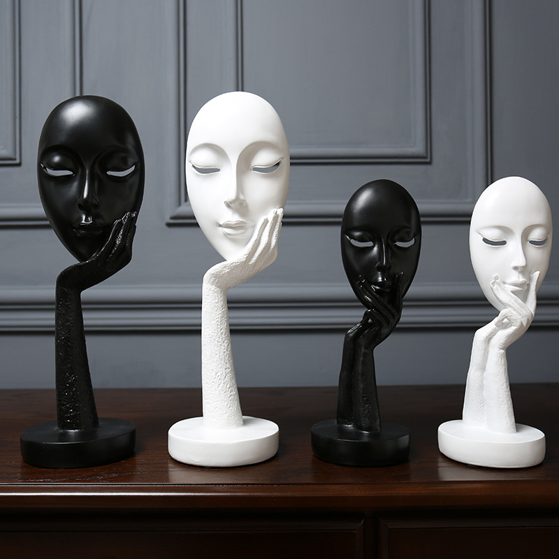 北欧风格女人面具模型咖啡厅摆件 创意抽象人物雕塑客厅玄关摆设
