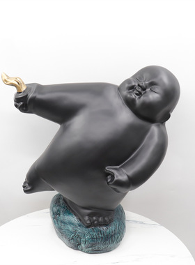 新中式人物雕塑禅意摆件茶室展厅招财可爱软装创意工艺装饰艺术品