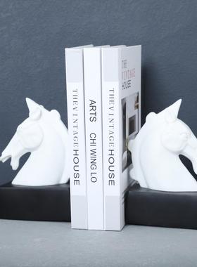 新中式马头书档摆件样板房客厅书房办公室动物书挡书靠书立装饰品