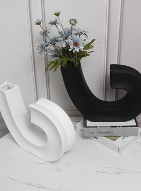 现代创意抽象音符摆件白色黑色哑光树脂玄关电视柜装饰