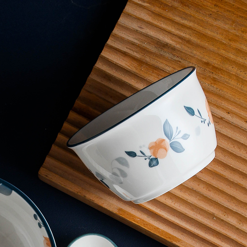 高颜值家用陶瓷餐具吃饭碗套装日式高脚防烫斗笠碗2023新款5英寸 - 图2