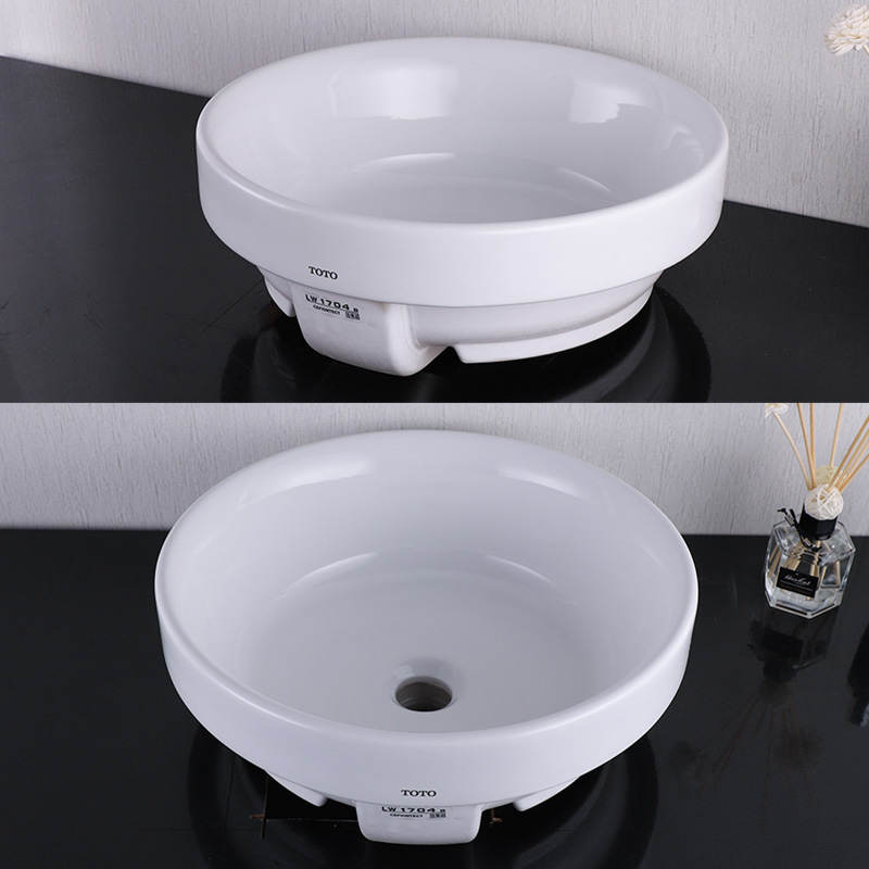 TOTO卫浴桌上盆LW1704B圆形陶瓷台上洗手盆嵌入式家用洗脸盆(07) - 图1