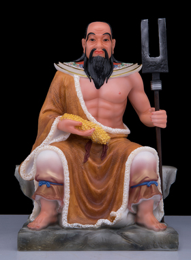 神农伏羲供奉摆件汉白玉