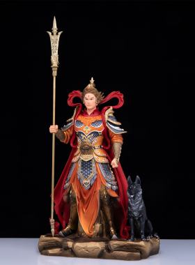 中式铜彩绘二郎神神像供奉摆件