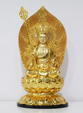 娑婆三圣礼佛树脂贴金摆件更庄重