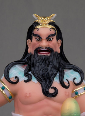 汉白玉粉盘古大帝神像摆件
