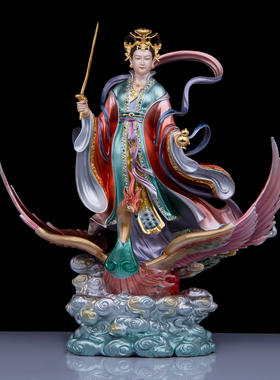 九天玄女神像家用祝福黄铜珐琅彩九天圣母娘娘无极元君中式摆件