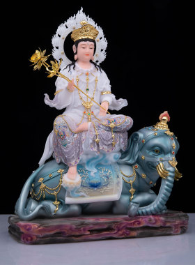 文殊普贤菩萨佛像汉白玉佛堂供奉摆件坐兽文殊普贤神像华严三圣像