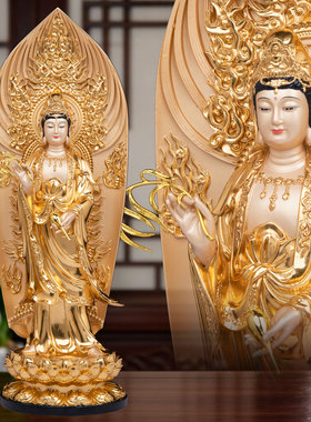 树脂贴金娑婆三圣佛像祝福摆件