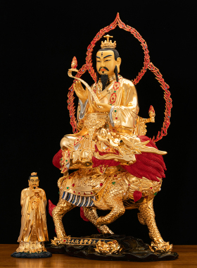 纯铜保平安雷神普化天尊神像镶宝