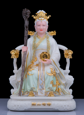骊山老母神像家用供奉汉白玉彩绘黎山老母无生无极老母神像摆件