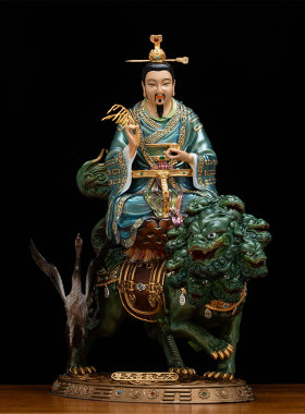 太乙救苦天尊神像台湾铜鎏金九头狮东极青华大帝太乙真人像摆件
