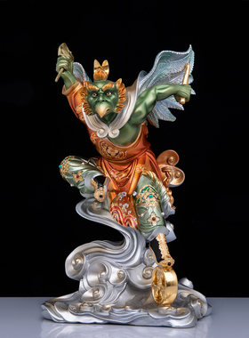 黄铜彩绘雷震子神像供奉摆件