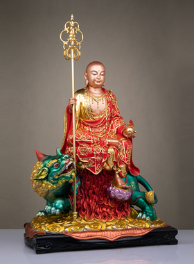 地藏王佛像树脂金缕彩带骑