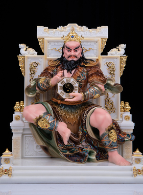 汉白玉伏羲太昊八卦神像摆件