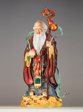 铜极彩福禄寿三星供奉摆件