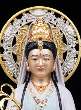 台湾黄铜精雕观世音菩萨佛像佛堂供奉站莲花妙善南海观音铜像祝福