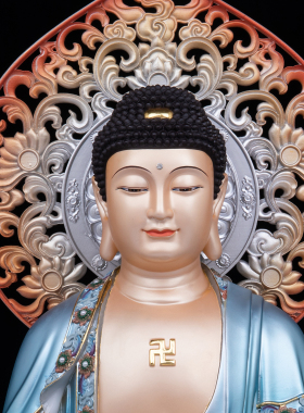 合成玉石娑婆三圣佛像摆件