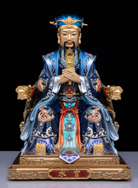 黄铜三官大帝神像供奉摆件