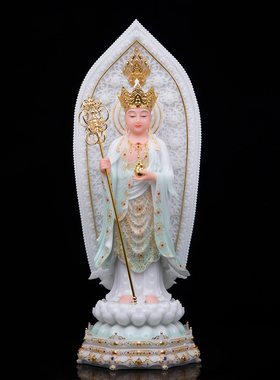 地藏王佛像站莲背光佛堂供奉汉白玉九华山大愿地藏王菩萨中式摆件