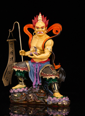 黄铜面然大士佛像纯铜彩绘面燃鬼王大士爷普度公家用祝福铜摆件