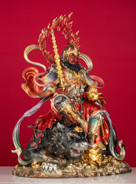 武财神赵公明神像黄铜珐琅彩摆件