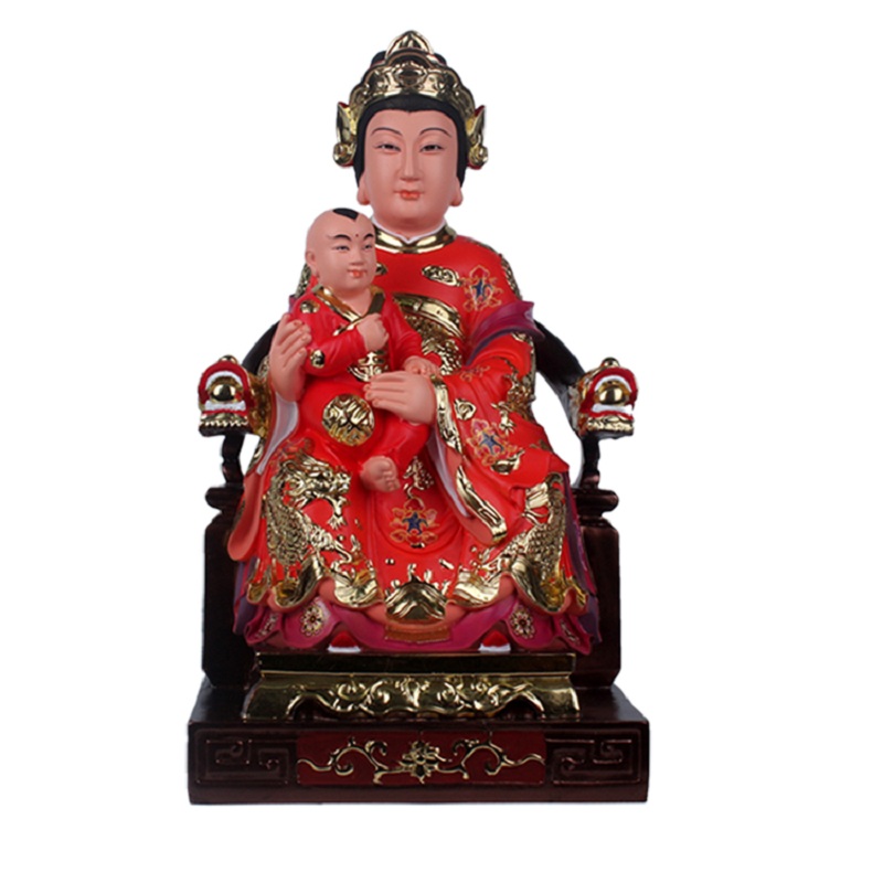 注生娘娘神像 送子娘娘临水夫人陈靖姑树脂彩金神像供奉人物摆件