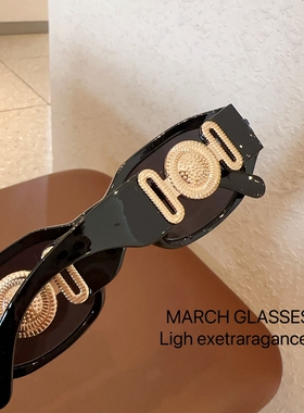 2024新款欧美潮牌啤酒妹同款欧美博主六边形复古小太阳眼镜墨镜女